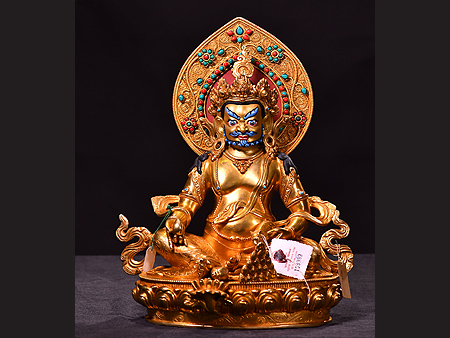 尼泊尔佛像黄财神背光33cm
