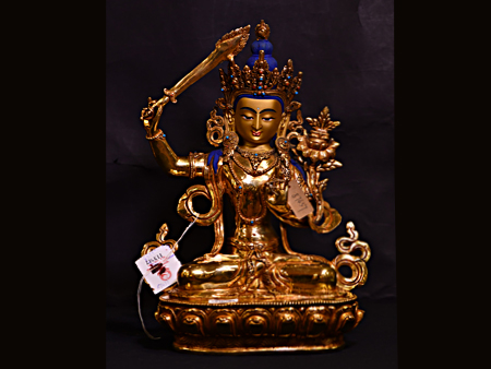 尼泊尔佛像文殊菩萨鎏金35cm