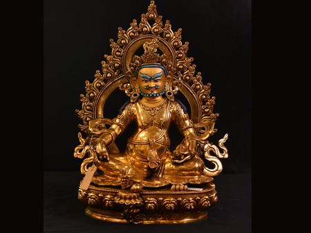 尼泊尔佛像黄财神背光38cm