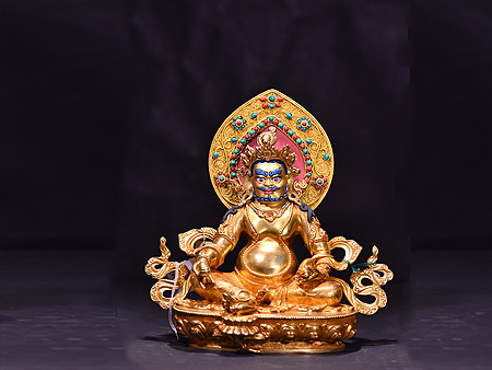 尼泊尔佛像黄财神背光28cm