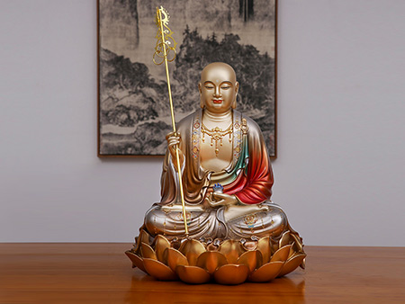 娑婆三圣-地藏菩萨48cm纯铜灼彩