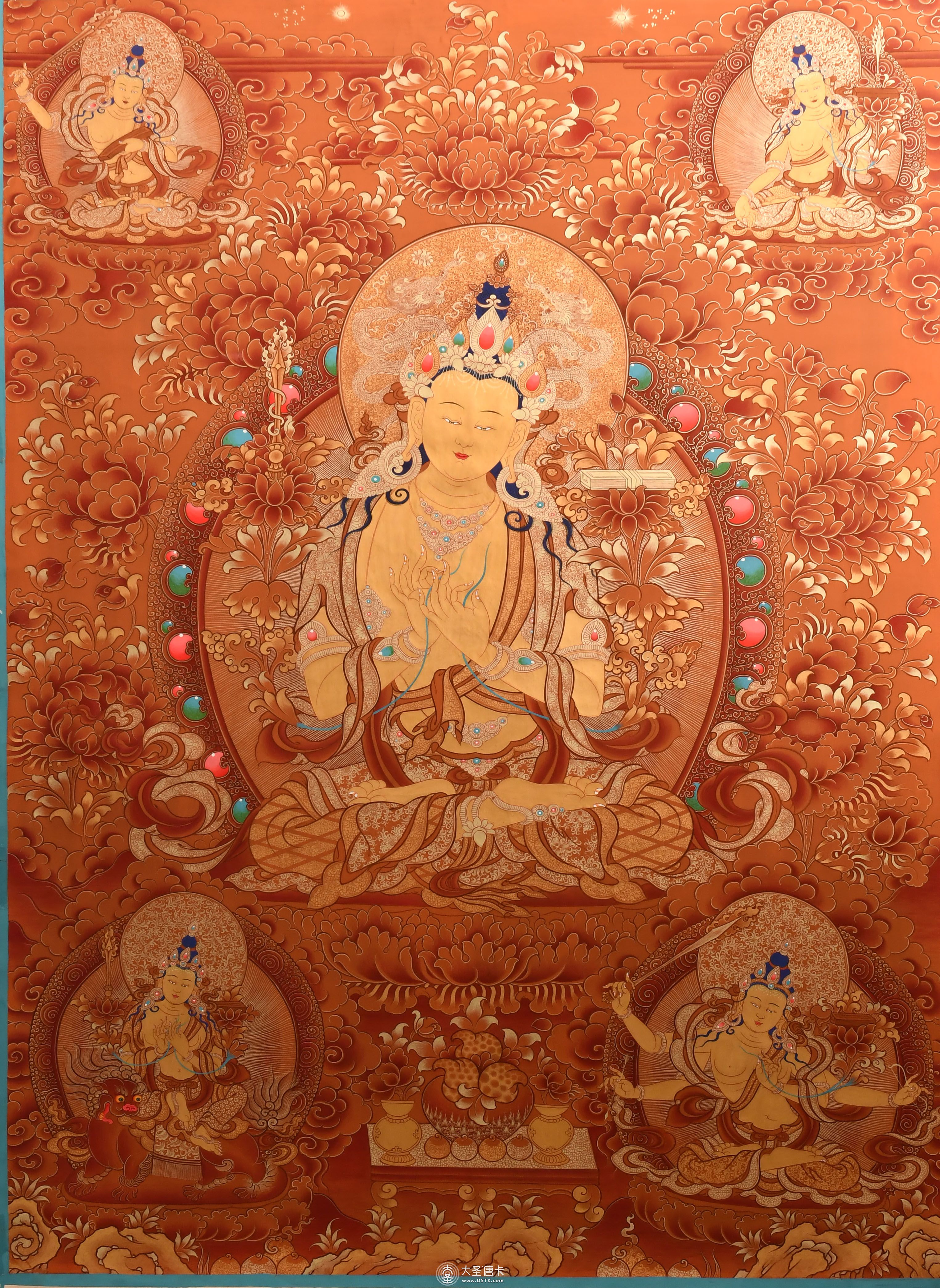 定制热贡精品红唐五方文殊100-70cm