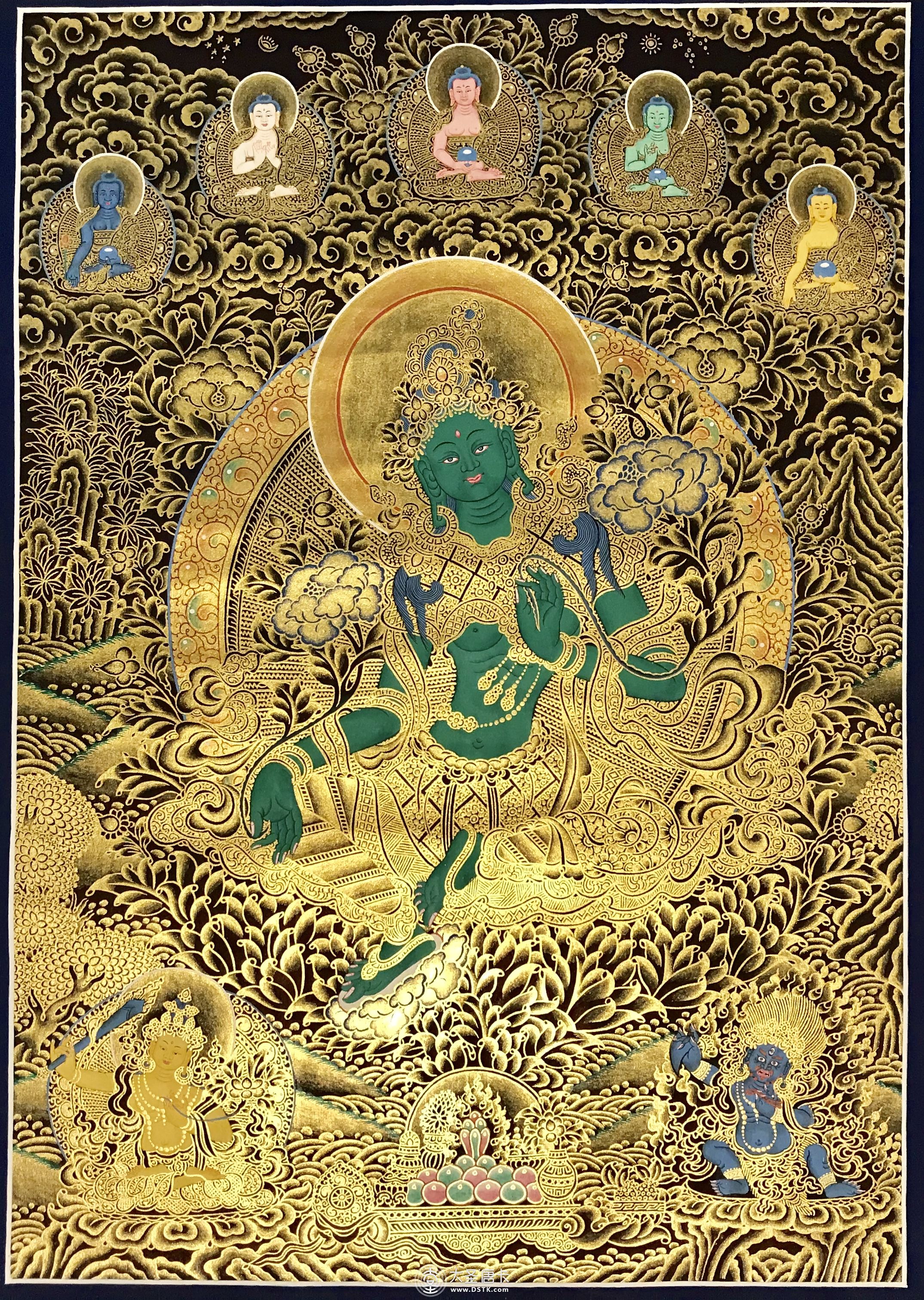 尼泊尔高品质黑金绿度母70-50cm